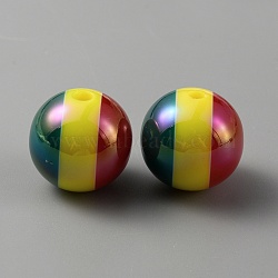 Opaque Stripe Acrylic Beads, Iridescent,  Round, Colorful, 15.5x14mm, Hole: 2mm(OACR-TAC0002-03C)