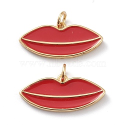 Brass Enamel Pendants, Long-Lasting Plated, With Jump Rings, Red Lip, Real 18K Gold Plated, 11x24x2mm, Hole: 3mm, Jump Ring: 5x1mm(ZIRC-Z008-05G)