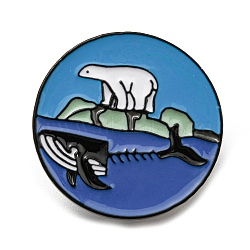 Marine Environment Protection Theme Enamel Pin, Electrophoresis Black Zinc Alloy Brooch for Backpack Clothes, Flat Round, Bear, 25x1.5mm(JEWB-B008-01B)