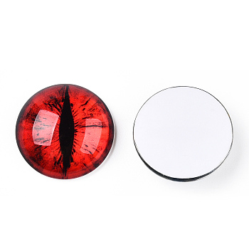 Glass Cabochons, Half Round with Evil Eye, Vertical Pupil, Red, 20x6.5mm