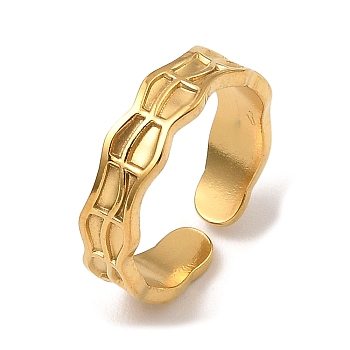304 Stainless Steel Open Cuff Rings, Twist Wave, Real 18K Gold Plated, US Size 6 3/4(17.1mm)