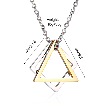 Simple Geometric Pendant Necklace, Stainless Steel Necklace, Triangle & Square, Golden, 15.75 inch(40cm)