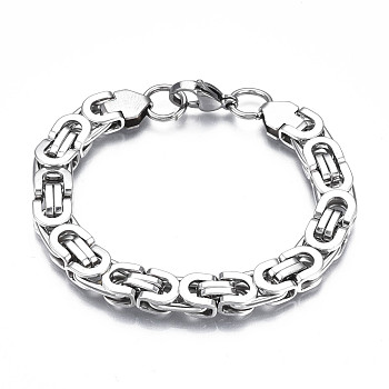 201 Stainless Steel Byzantine Chain Bracelet for Men Women, Stainless Steel Color, 7-1/4 inch(18.5cm)