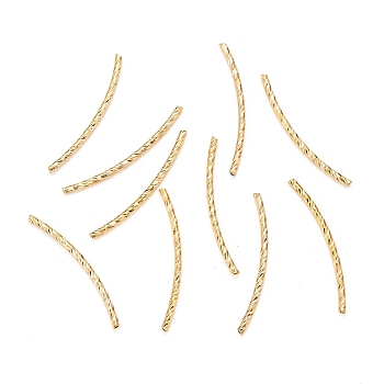 Brass Curved Tube Beads, Nickel Free, Real 18K Gold Plated, 29x1mm, Hole: 1mm