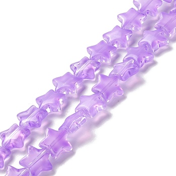 Transparent Glass Beads Strand, Star, Orchid, 10x10x4mm, Hole: 0.8mm, about 40pcs/strand, 13.39~14.17 inch(34~36cm)