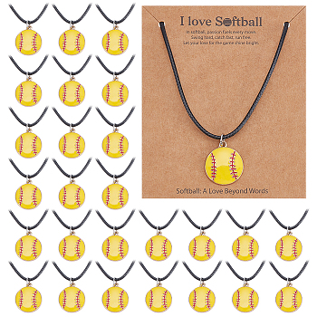 40Pcs Baseball Alloy Enamel Pendant Necklaces, with 40Pcs Paper Display Cards, Baseball, Platinum & Golden, 17.91 inch(45.5cm)