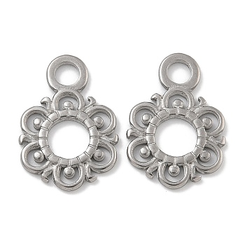 Anti-Tarnish 304 Stainless Steel Pendants, Hollow Flower Charm, Stainless Steel Color, 18x13x1.3mm, Hole: 3mm