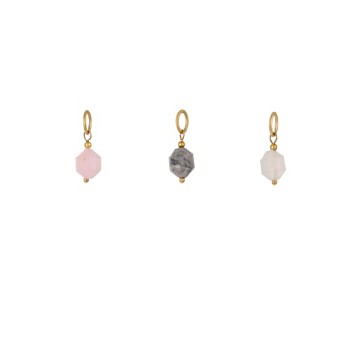 Natural Rose Quartz & Quartz Crystal & Picture Jasper Faceted Bicone Charms, with 304 Stainless Steel Findings, Real 18K Gold Plated, Ion Plating(IP), 14~15x7~8mm