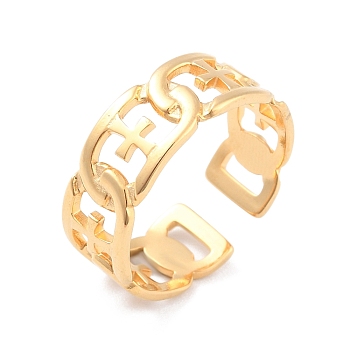 Ion Plating(IP) 304 Stainless Steel Cross Open Cuff Ring for Women, Golden, Inner Diameter: 17.3mm