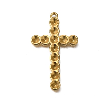 Ion Plating(IP) 304 Stainless Steel Pendant Rhinestone Settings, Cross, Real 18K Gold Plated, 43x25x3mm, Hole: 1.8mm