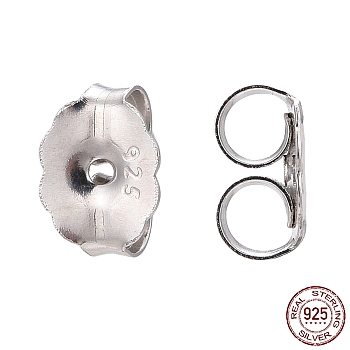 Rhodium Plated 925 Sterling Silver Ear Nuts, Platinum, 5x6x3mm, Hole: 0.7mm, about 100pcs/10g