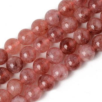 Natural Quartz Beads Strands, Dyed & Heated, Imitation Strawberry Quartz Color, Round, FireBrick, 8~8.5mm, Hole: 1.2mm, about 48pcs/Strand, 15.75 inch(40cm)