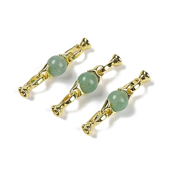 Natural Green Aventurine with Brass Fold Over Clasps, Real 18K Gold Plated, Long-Lasting Plated, Rack Plating, Round, 38mm