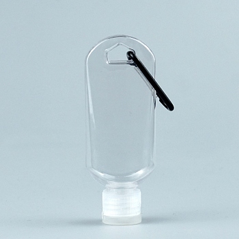 Plastic Keychain Bottles, Refillable Empty Bottles, Squeeze Container, with Flip Cap and Aluminium Buckles, Clear, 15x4.3x3cm, Capacity: 50ml