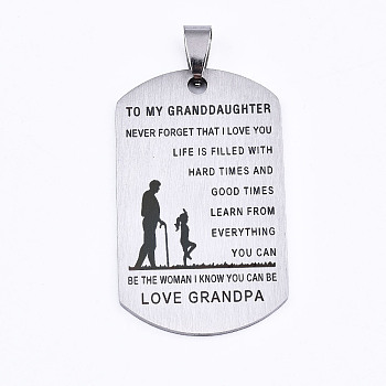 201 Stainless Steel Quote Pendants, Stamped Dog Tags, Inspirational Gifts for Granddaughter Jewelry, Rectangle, Laser Cut, Stainless Steel Color, 45x27x1.5mm, Hole: 4x7.5mm