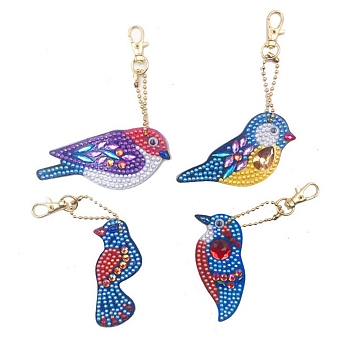 DIY Diamond Painting Keychain Kits, with Bird Shape Diamond Painting Mold, Rhinestone, Diamond Sticky Pen, Tray Plate and Glue Clay, Ball Chain Keychain and Swivel Clasp, Mixed Color, 86.5x39x2mm, Hole: 2.8mm