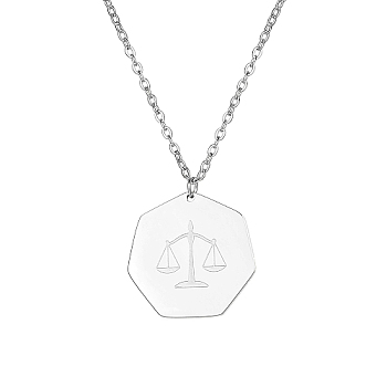 Constellation Libra Stainless Steel Pendant Necklaces for Women, Stainless Steel Color, 17.72 inch(45cm)