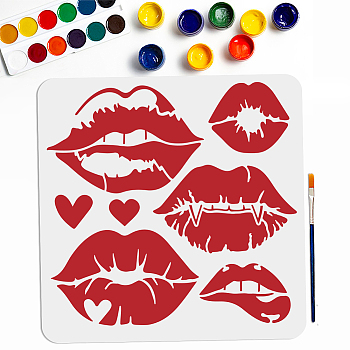 US 1Pc PET Hollow Out Drawing Painting Stencils, with 1Pc Art Paint Brushes, for DIY Scrapbook, Photo Album, Lip, 300x300mm