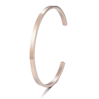 Ion Plating(IP) 304 Stainless Steel Cuff Bangles, Minimalist Simple Open Bangles, Rose Gold, Inner Diameter: 2-1/2x2 inch(6.1~6.5x5.1cm)