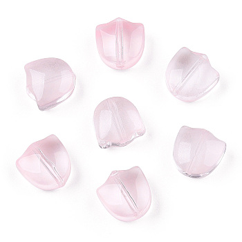 Spray Painted Transparent Glass Beads, Tulip Flower, Pink, 9x9x5.5mm, Hole: 1mm
