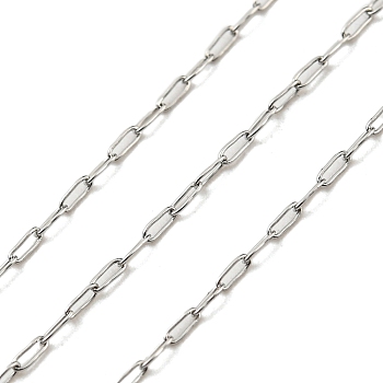 304 Stainless Steel Chains, Paperclip Chains, Soldered, with Spool, Stainless Steel Color, 2.2x0.7x0.2mm