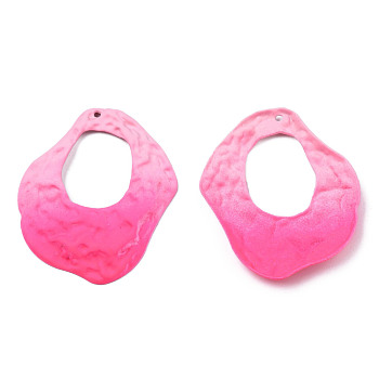 Spray Painted Iron Pendants, Nuggets, Hot Pink, 45.5x37.5x4.5mm, Hole: 1.5mm