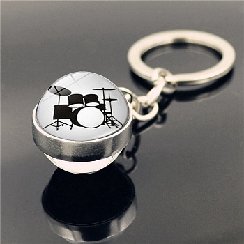 Musical Instruments Keychain, with Glass Round Pendants, White, 8cm