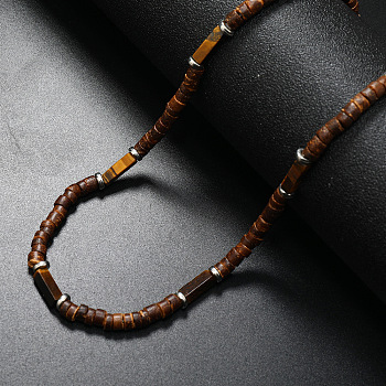 Bohemian Summer Cuboid Natural Tiger Eye & Coconut Heishi Beaded Necklaces