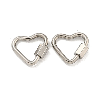 304 Stainless Steel Screw Carabiner Lock Charms, for Necklaces Making, Heart, 14.5x16x2mm