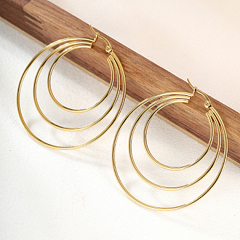 Stainless Steel Hoop Earring for Women, Real 18K Gold Plated, Ring, 55x55mm
