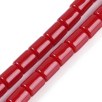 Opaque Resin Beads Strands, Column, Red, 7x5mm, Hole: 1mm, about 59pcs/strand, 16.14 inch(41cm)