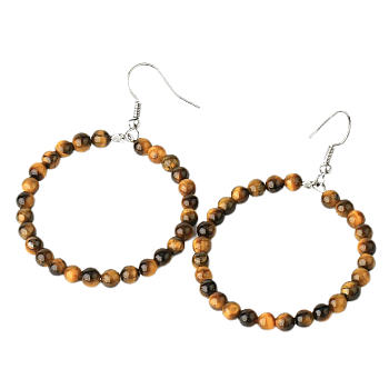 Fashionable Natural Tiger Eye Hoop Earrings for Women, Versatile and Unique, Platinum, 59x42x4mm