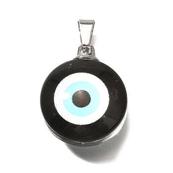 Flat Round 201 Stainless Steel Acrylic Pendants, Evil Eye, 24.5x19.5x12mm, Hole: 5.5x4mm