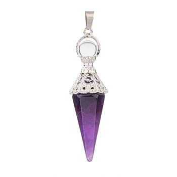Natural Amethyst Pendants, Cone, 61mm