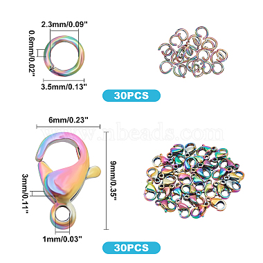 unicraftale environ 60 kits de fabrication de fermoirs de bijoux à bricoler soi-même 304 anneaux de saut en acier inoxydable et fermoirs à pince de homard fermoirs et fermetures de bijoux pour la fabrication de bijoux multicolore(STAS-UN0006-27)-7