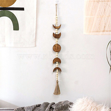 Wood Beaded Moon Phase Pendant Decorations(HJEW-WH0047-09)-3