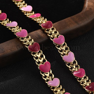 Heart Brass Enamel Link Chain Bracelets for Women(BJEW-B125-04G)-3