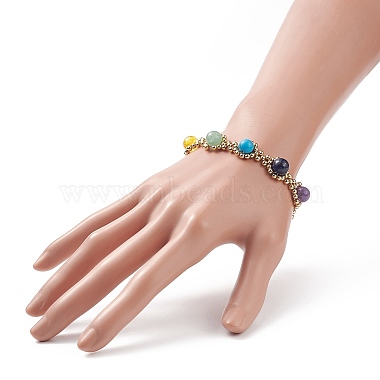 Bracelet en perles de chakra de pierres précieuses naturelles et synthétiques mélangées avec chaînes en maille(BJEW-JB09007)-3