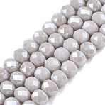 Electroplate Glass Beads Strands, Pearl Luster Plated, Faceted, Rondelle, Light Grey, 6x5mm, Hole: 1mm, about 80~85pcs/strand, 38~40cm(EGLA-A044-P6mm-A19)