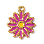 304 Stainless Steel Enamel Pendants, Hand Polished Flower Charms, Ion Plating(IP), Real 18K Gold Plated, Medium Violet Red, 19x16mm, Hole: 1.6mm(STAS-OY018-26G-01)