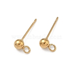 304 Stainless Steel Stud Earring Findings, Ion Plating(IP), Rack Plating, Round, with Loop, Real 18K Gold Plated, 16x7x4mm, Hole: 1.8mm, Pin: 0.7mm(STAS-P448-11C-G)