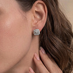 925 Sterling Silver Pave Moissanite Stud Earrings for Women, Square, Silver, 10x10mm(CR3655)