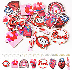 DIY Valentine's Day Earring Making Kit, Including Wood Big Pendants, Brass Earring Hooks & Jump Rings, Lock & Word & Rainbow & Lip & Heart, Hot Pink, 56Pcs/box(DIY-TA0006-51)