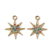 Vacuum Plating 201 Stainless Steel Pendants, Colorful Rhinestone Star Charms, Real 18K Gold Plated, 22x17.5x1.5mm, Hole: 2.4mm(STAS-J401-VC575)