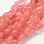 Oval Cherry Quartz Glass Beads Strands, 12x8mm, Hole: 1mm, about 32pcs/strand, 15 inch(G-P107-04)