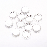 Brass Lace Edge Bezel Cups, Cabochon Settings, Cadmium Free & Nickel Free & Lead Free, Flat Round, Silver Color Plated, Tray: 10mm(X-KK-C1764-3-S-NR)