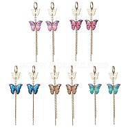Alloy Butterfly Dangle Leverback Earrings, 304 Stainless Steel Chains Tassel Earrings, Mixed Color, 90x22mm(EJEW-JE05642)
