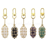 304 Stainless Steel Chain Pouch Natural Gemstone Pendant Decorations, with Alloy Swivel Clasps, Golden, 94mm(HJEW-JM01888-02)