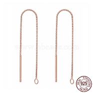 925 Sterling Silver Stud Earring Findings, Ear Threads, Box Chains, Rose Gold, 68~70x0.65mm, Hole: 1~2mm(STER-E051-B-01RG)
