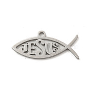 304 Stainless Steel Pendants, Laser Cut, Jesus Fish Charm, Stainless Steel Color, 13x29x1.5mm, Hole: 2mm(STAS-P342-04P)